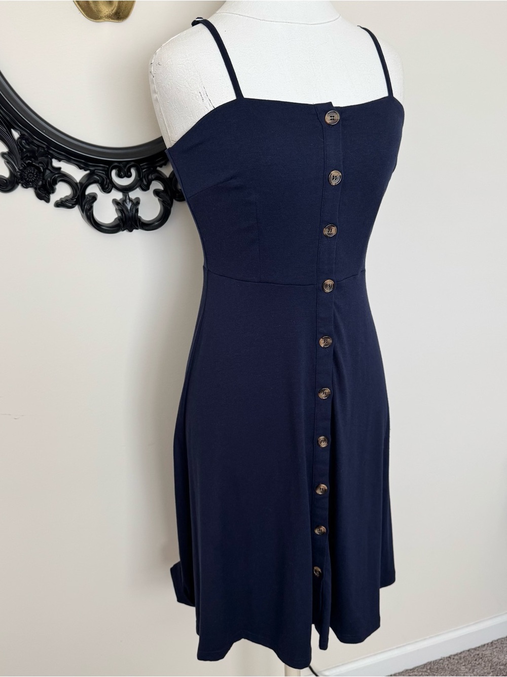 Berydress Classic Navy Button-Front Spaghetti Strap Dress - Picture 2 of 8